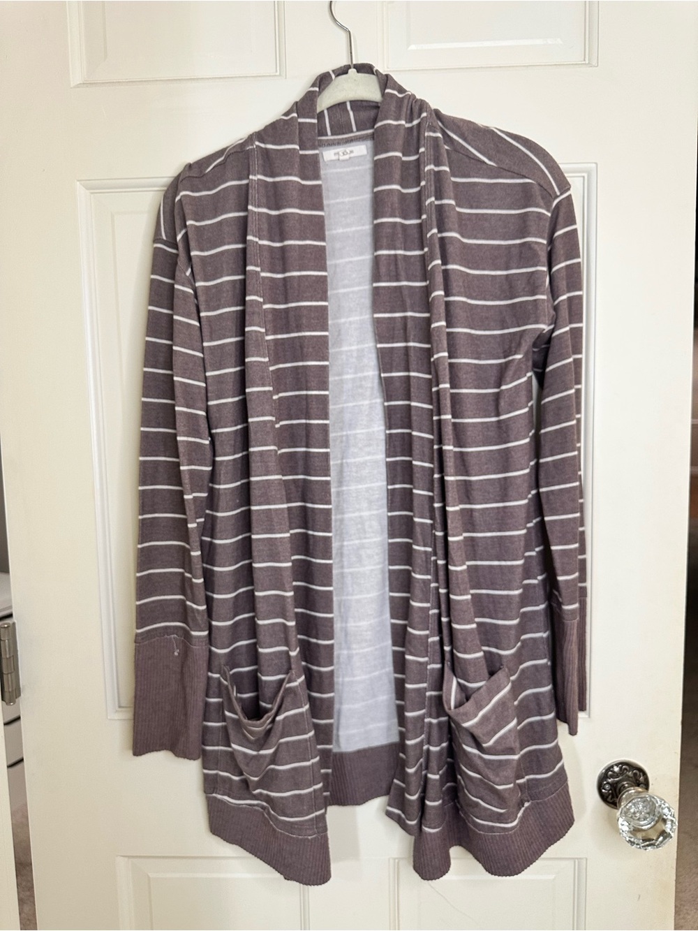 Maurices Taupe and White Striped Open-Front Cardigan size xs